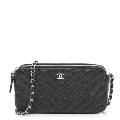 Chanel Caviar Chevron Quilted Small Clutch With Chain Black 1 of 9