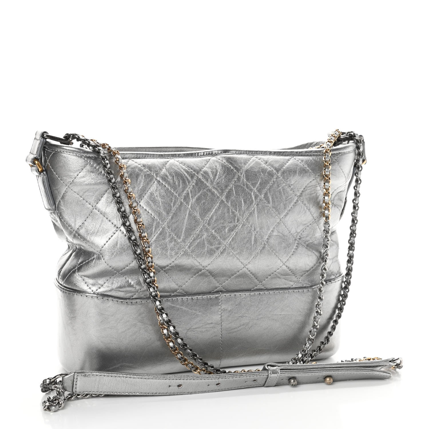 Chanel Metallic Lambskin Calfskin Quilted Medium Gabrielle Hobo Silver 2 of 8