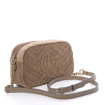 Gucci Velvet Matelasse Small GG Marmont Chain Shoulder Bag Taupe 3 of 10