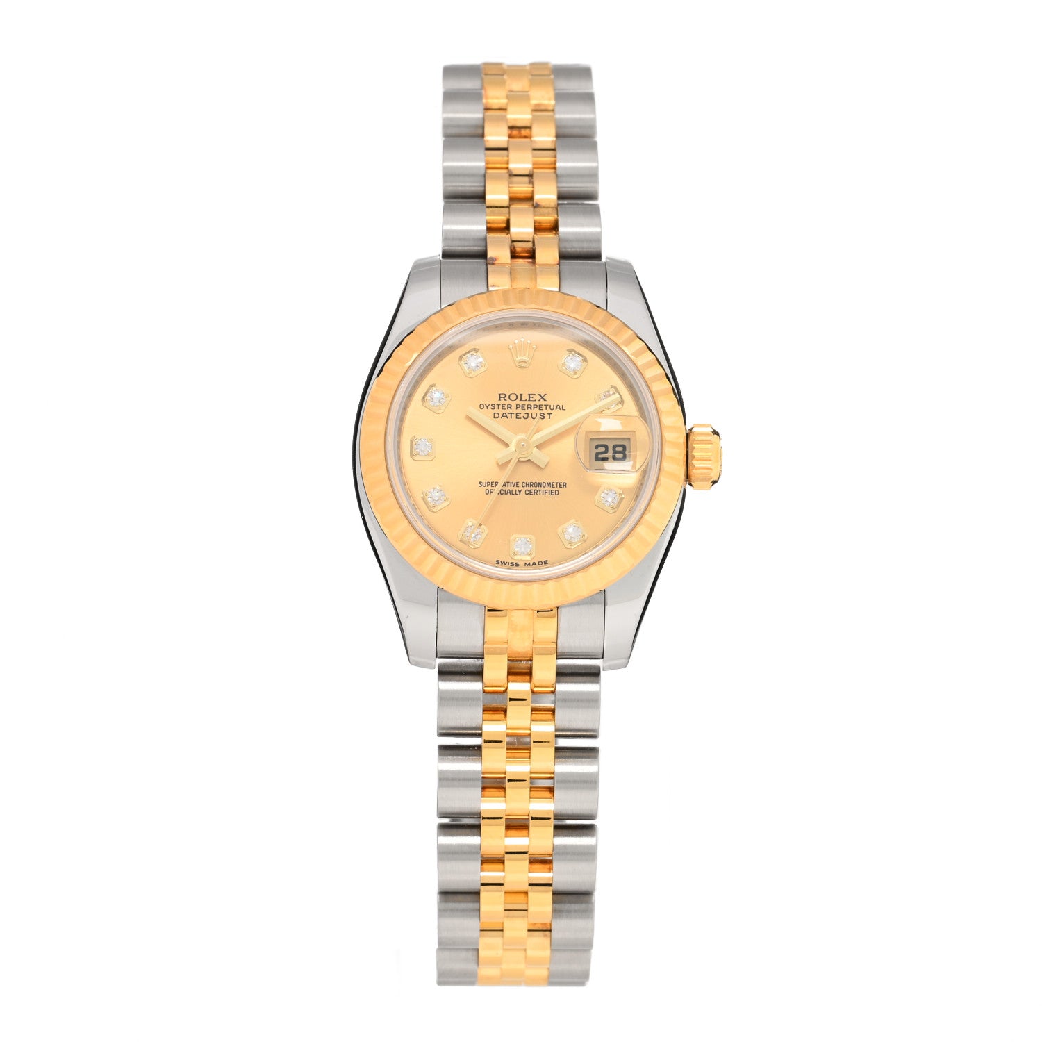 Rolex Stainless Steel 18K Yellow Gold Diamond 26mm Oyster Perpetual Datejust Watch Champagne 179173 1 of 5