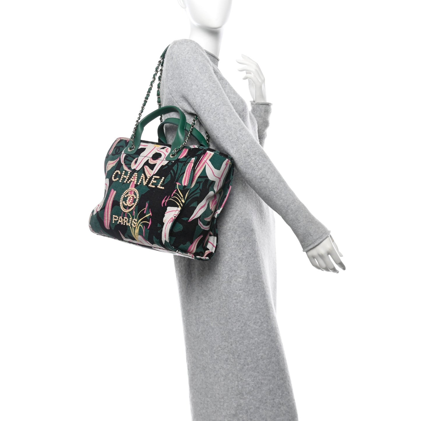 Velvet Calfskin Beaded Small Deauville Tote Pink Green Black