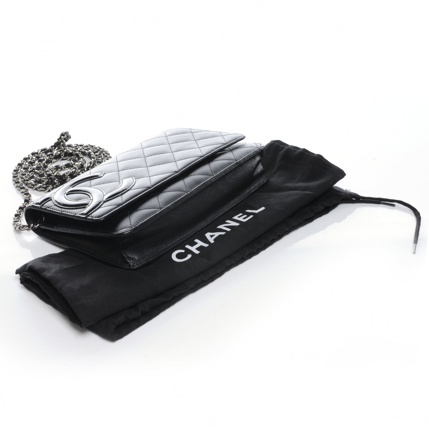 Calfskin Quilted Cambon Wallet On Chain WOC Black