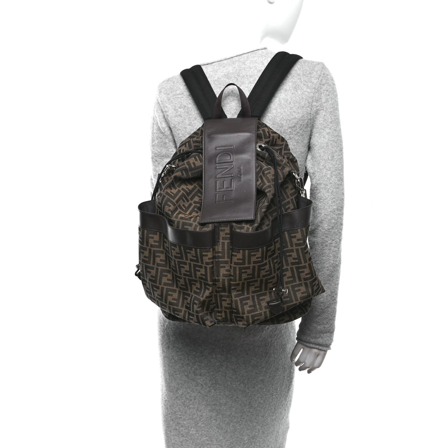 Fendi Recycled Fabric Jacquard Vitello Astro FF 1974 Large Fendi Strike Backpack Tobacco Moro Ebano 2 of 10