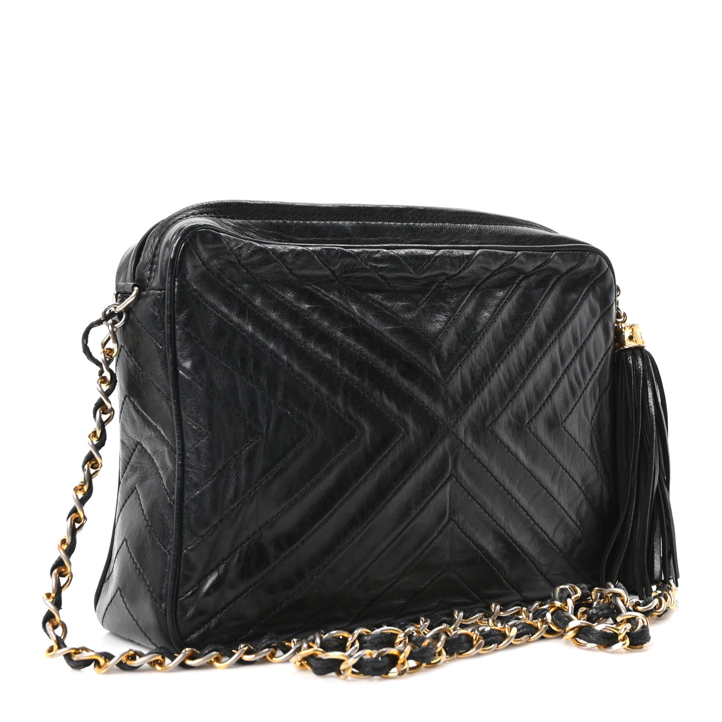 Lambskin Quilted CC Tassel Camera Case Black