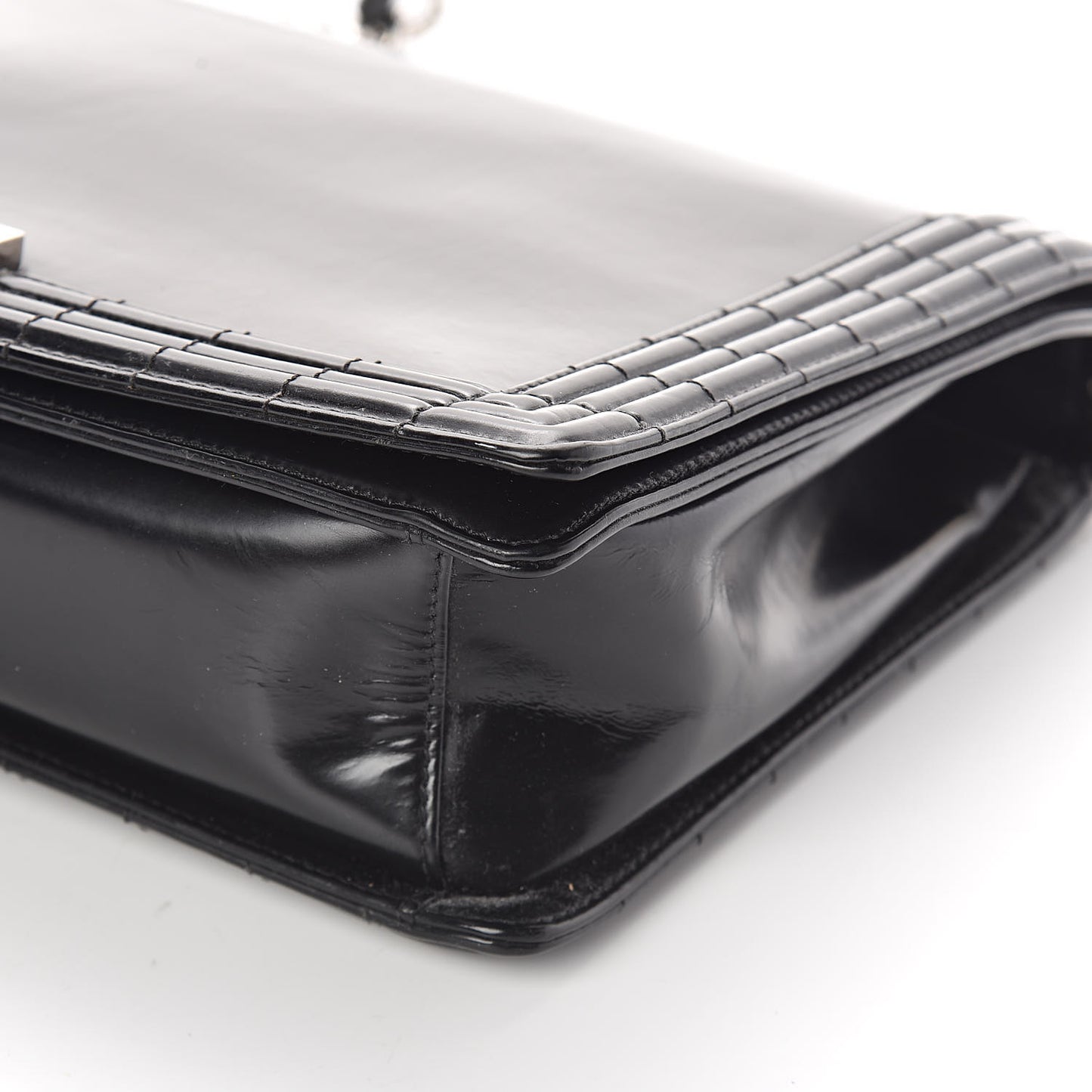 Glazed Calfskin Large Boy Flap Black