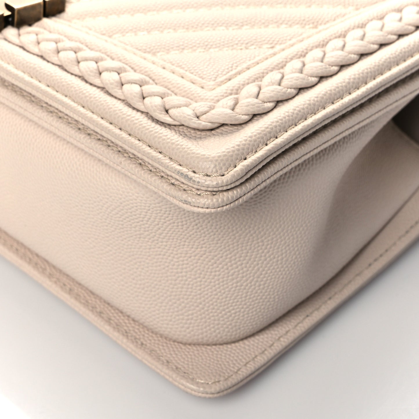 Caviar Chevron Quilted Braided Medium Boy Flap Beige