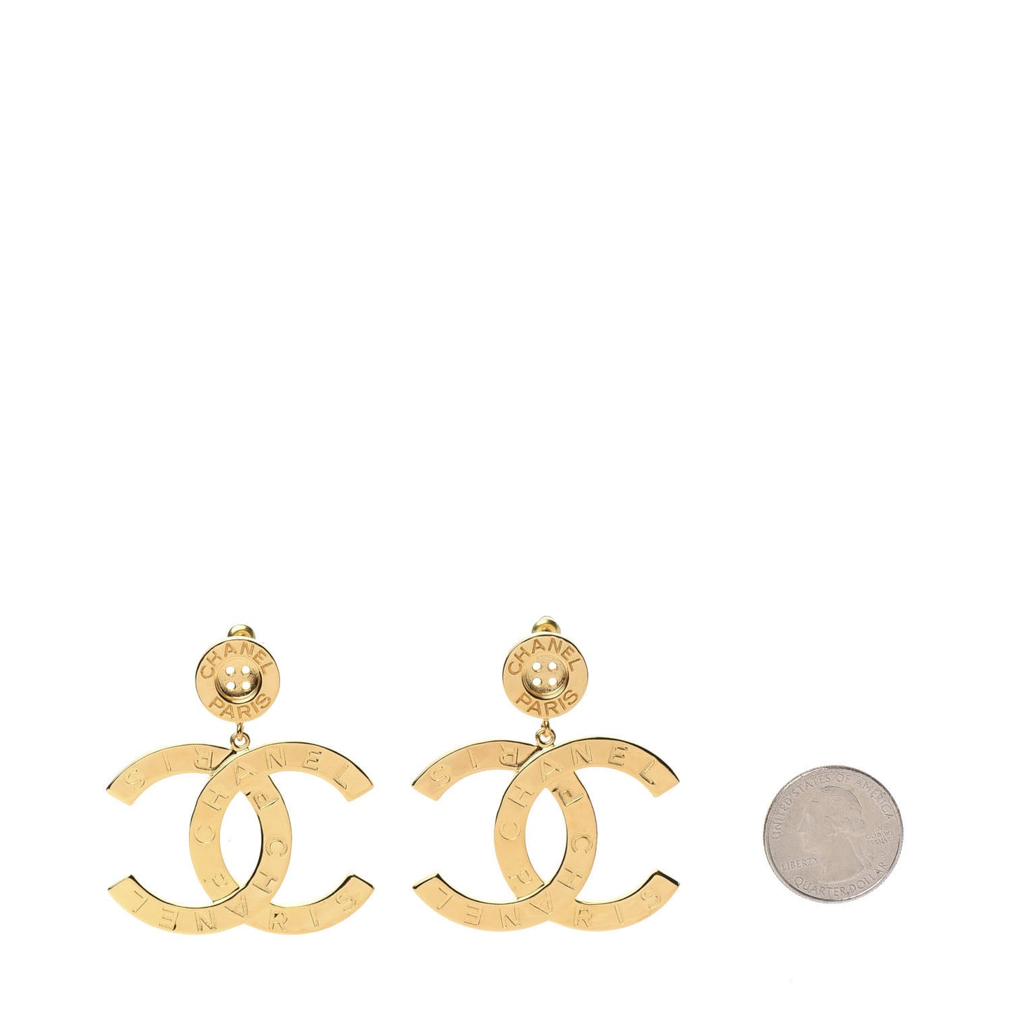 Metal Large Paris Button Earrings Gold