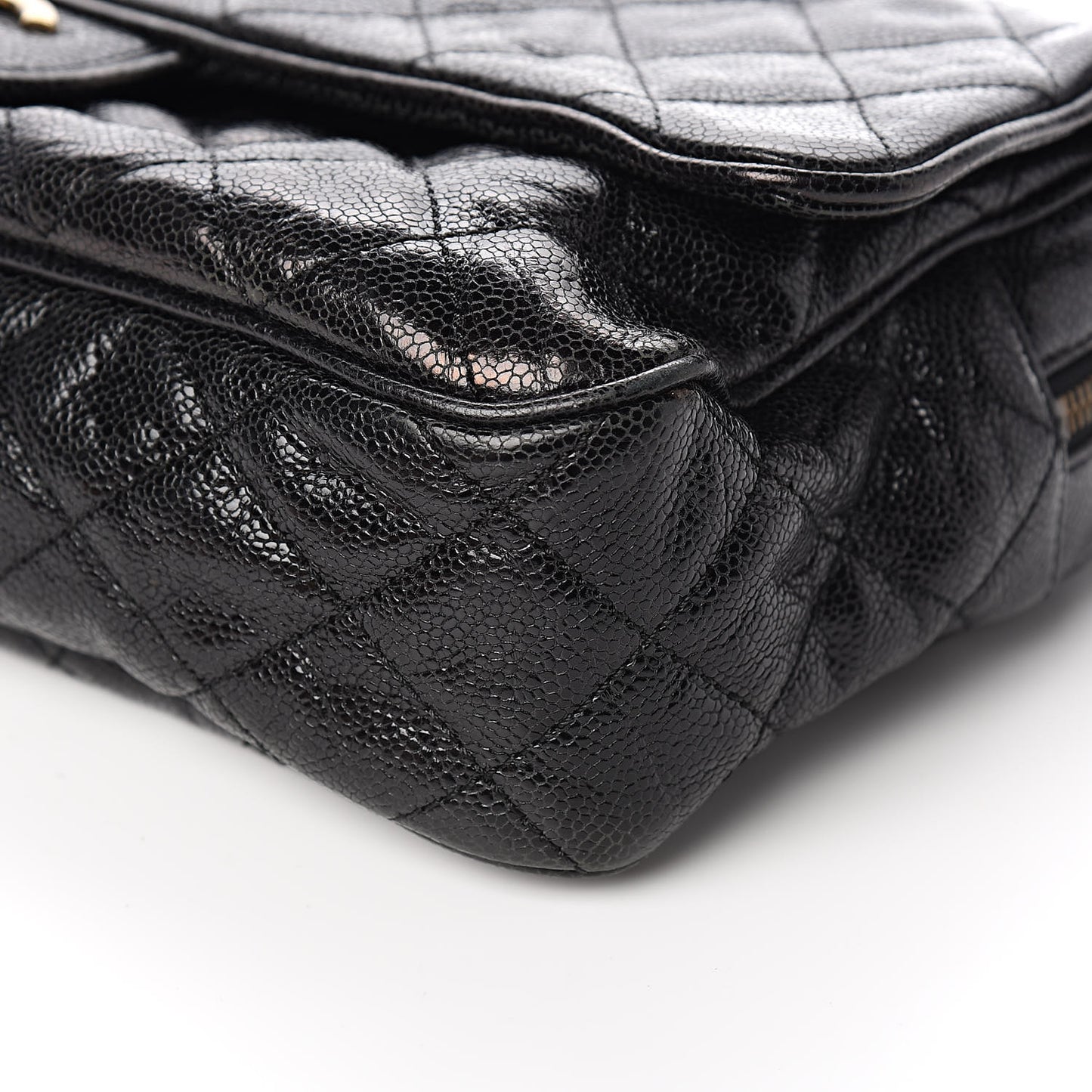 Crumpled Grained Calfskin Quilted Large Shiva Flap Black