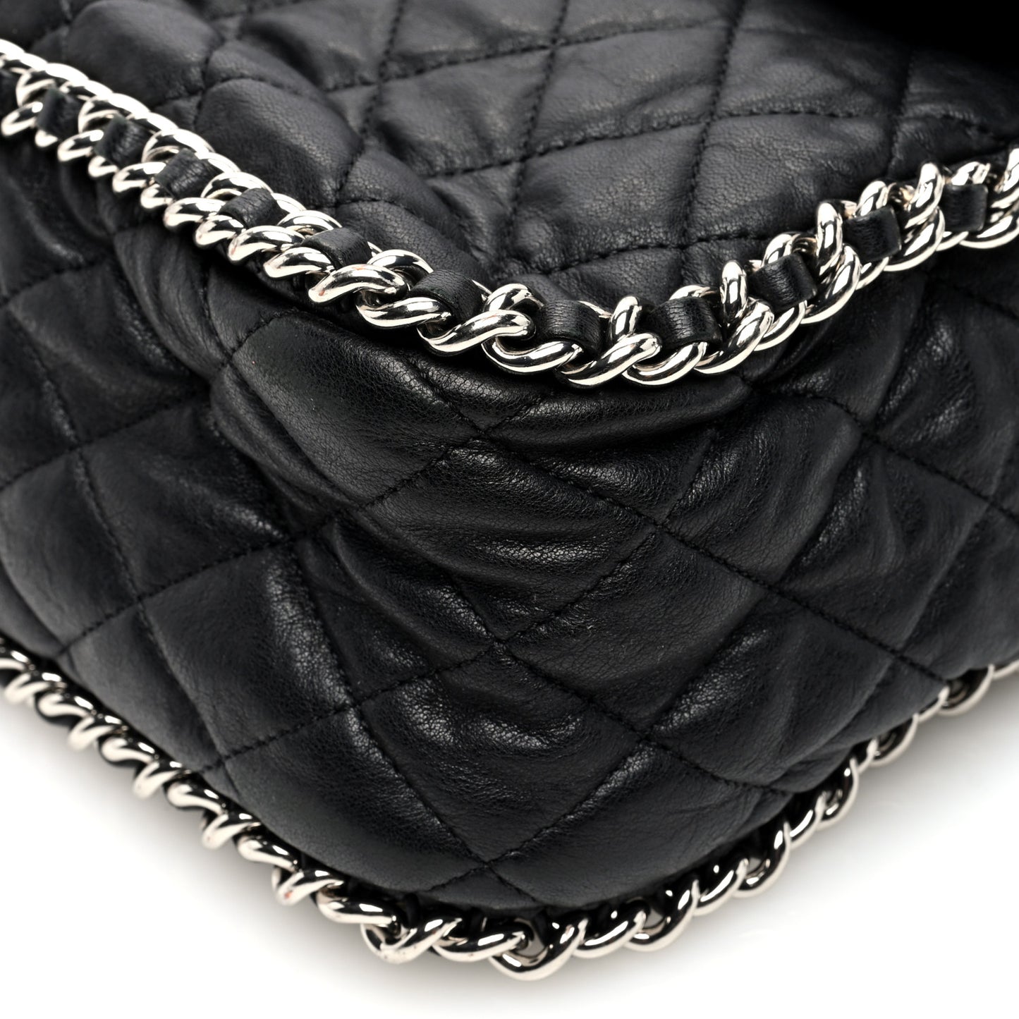 Washed Lambskin Quilted Maxi Chain Around Flap Black