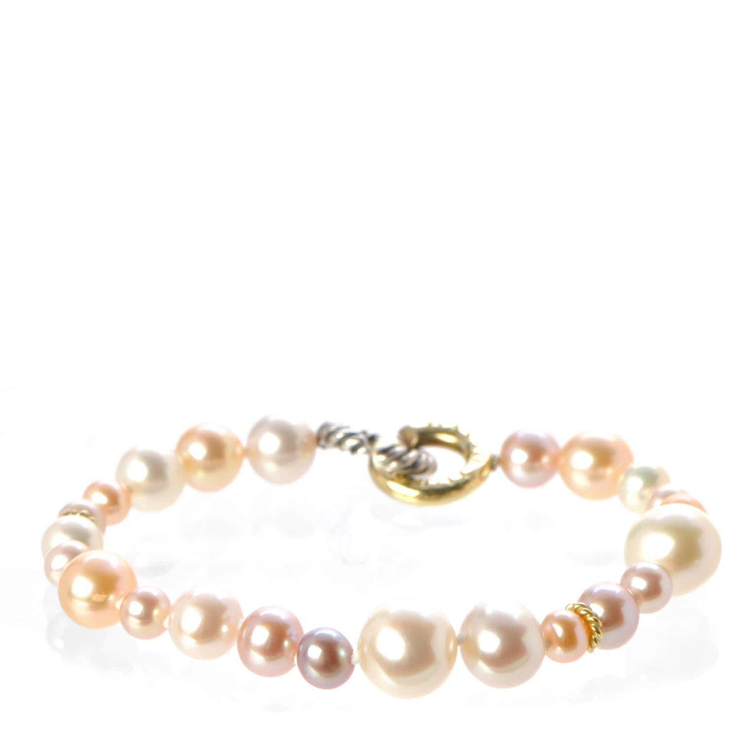 David Yurman Sterling Silver 18K Yellow Gold Freshwater Pearl 5-9.5mm Bracelet 1 of 6