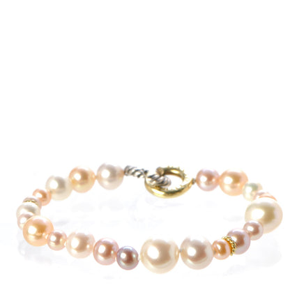 David Yurman Sterling Silver 18K Yellow Gold Freshwater Pearl 5-9.5mm Bracelet 1 of 6
