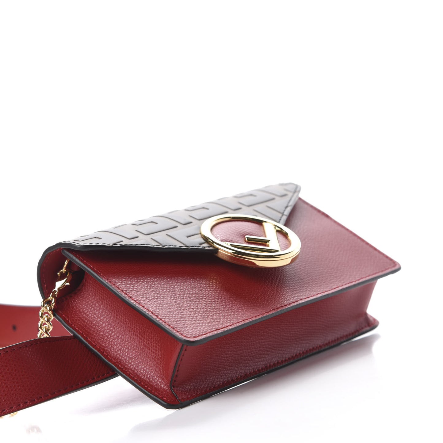 Vitello Cruise F is Fendi Bi-Color FF 1974 Embossed Envelope Belt Bag Maya Black Fragola