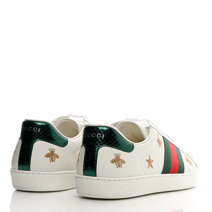 Gucci Calfskin Ayers Web Bee Star Embroidered Mens Ace Sneakers 10 White Green 4 of 14