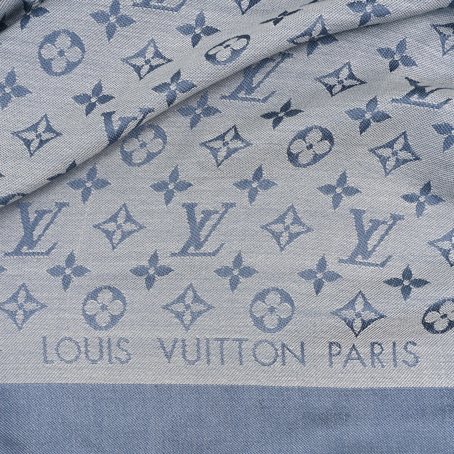 Silk Wool Monogram Denim Shawl Light Blue