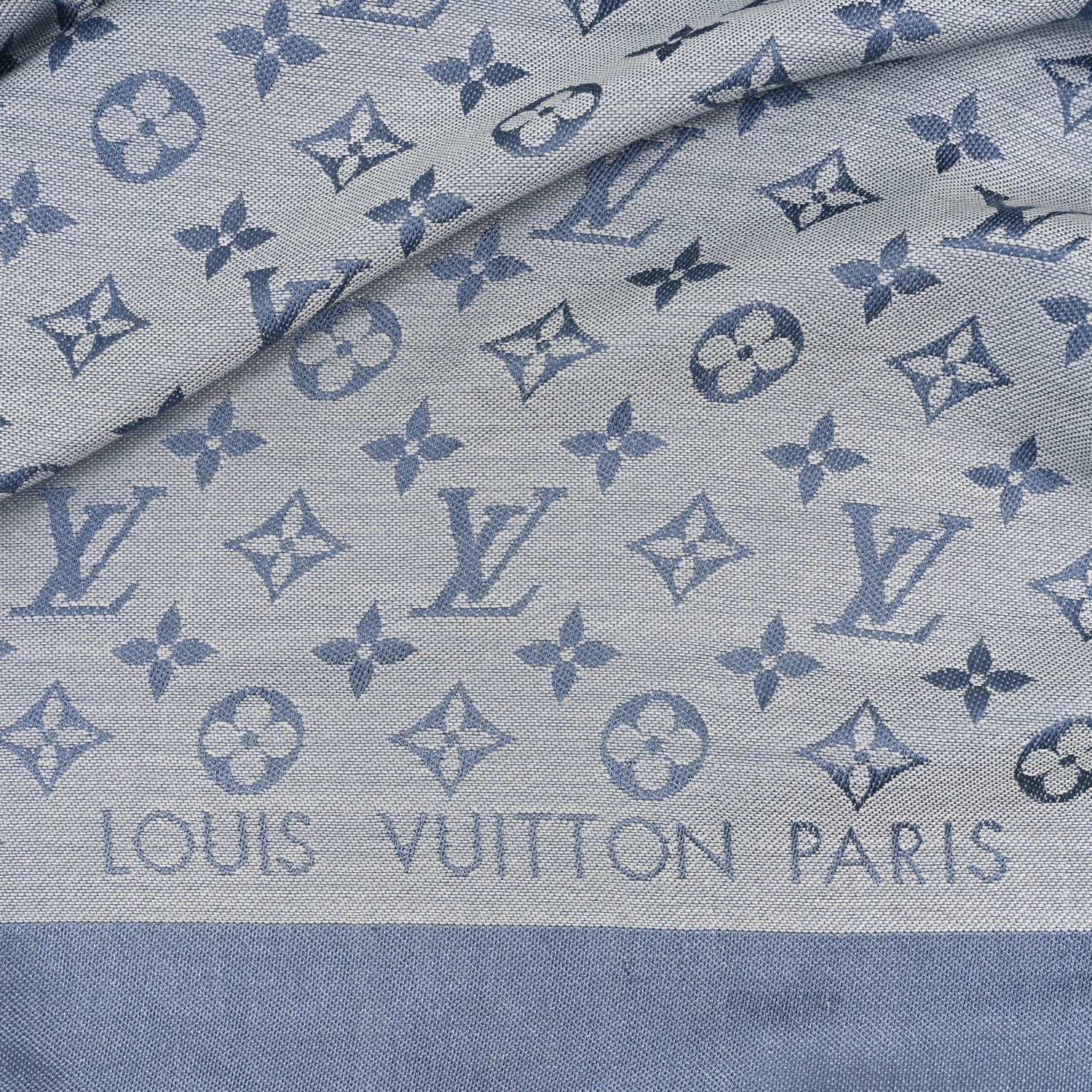 Louis Vuitton Silk Wool Monogram Denim Shawl Light Blue 3 of 4