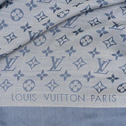 Louis Vuitton Silk Wool Monogram Denim Shawl Light Blue 3 of 4