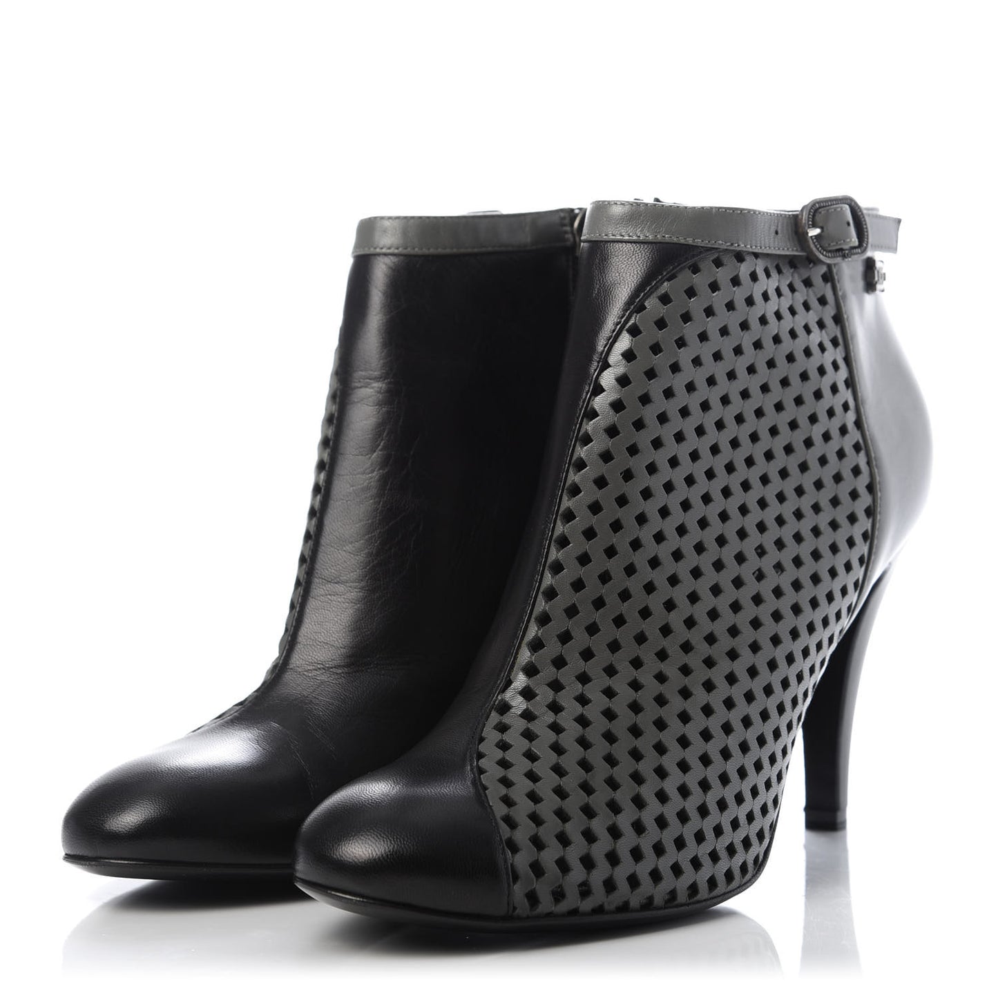 Perforated Goatskin CC Ankle Boots 39.5 Grey Black