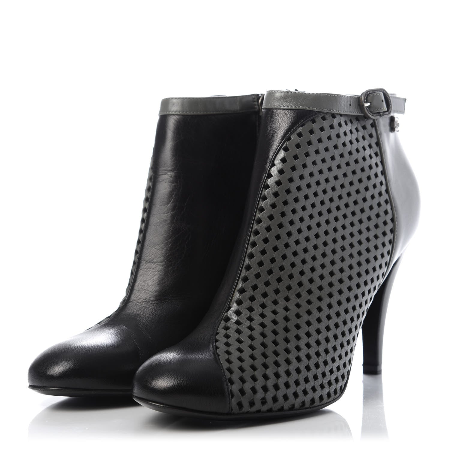 Chanel Perforated Goatskin CC Ankle Boots 39.5 Grey Black 2 of 9