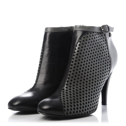 Chanel Perforated Goatskin CC Ankle Boots 39.5 Grey Black 2 of 9