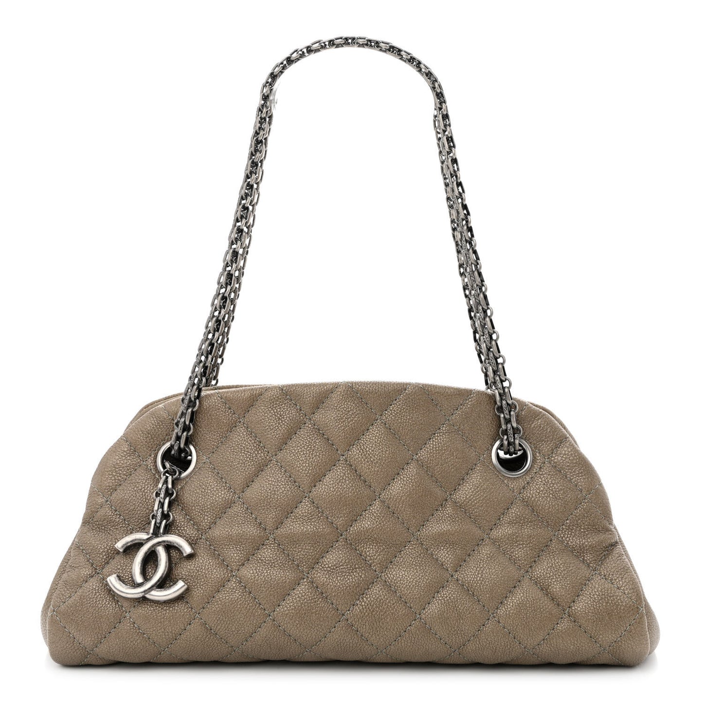Metallic Caviar Quilted Small Just Mademoiselle Beige