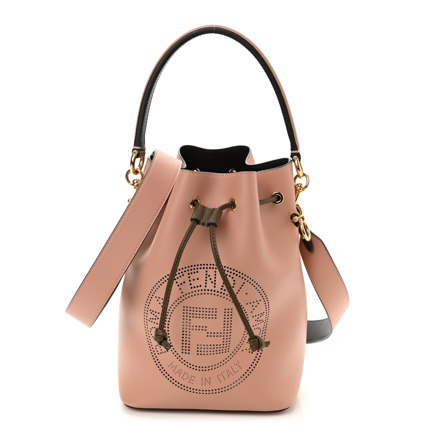Fendi Vitello Grace F is Fendi Stamp Patch Perforated Small Mon Tresor Bucket Bag Rosa Bourbon 1 of 7