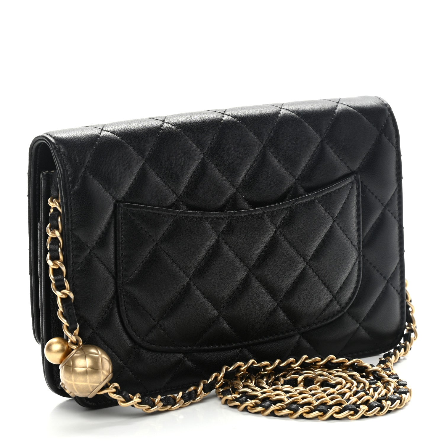 Chanel Lambskin Quilted CC Pearl Crush Wallet on Chain WOC Black 3 of 10