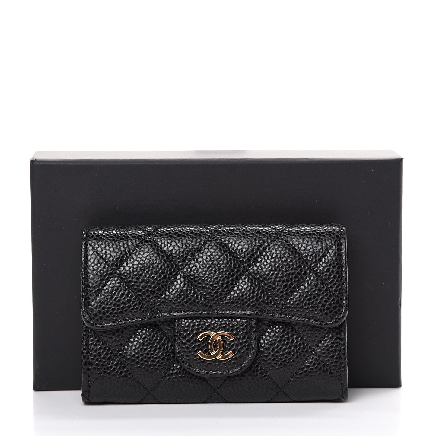 Caviar Quilted Flap Card Holder Wallet Black