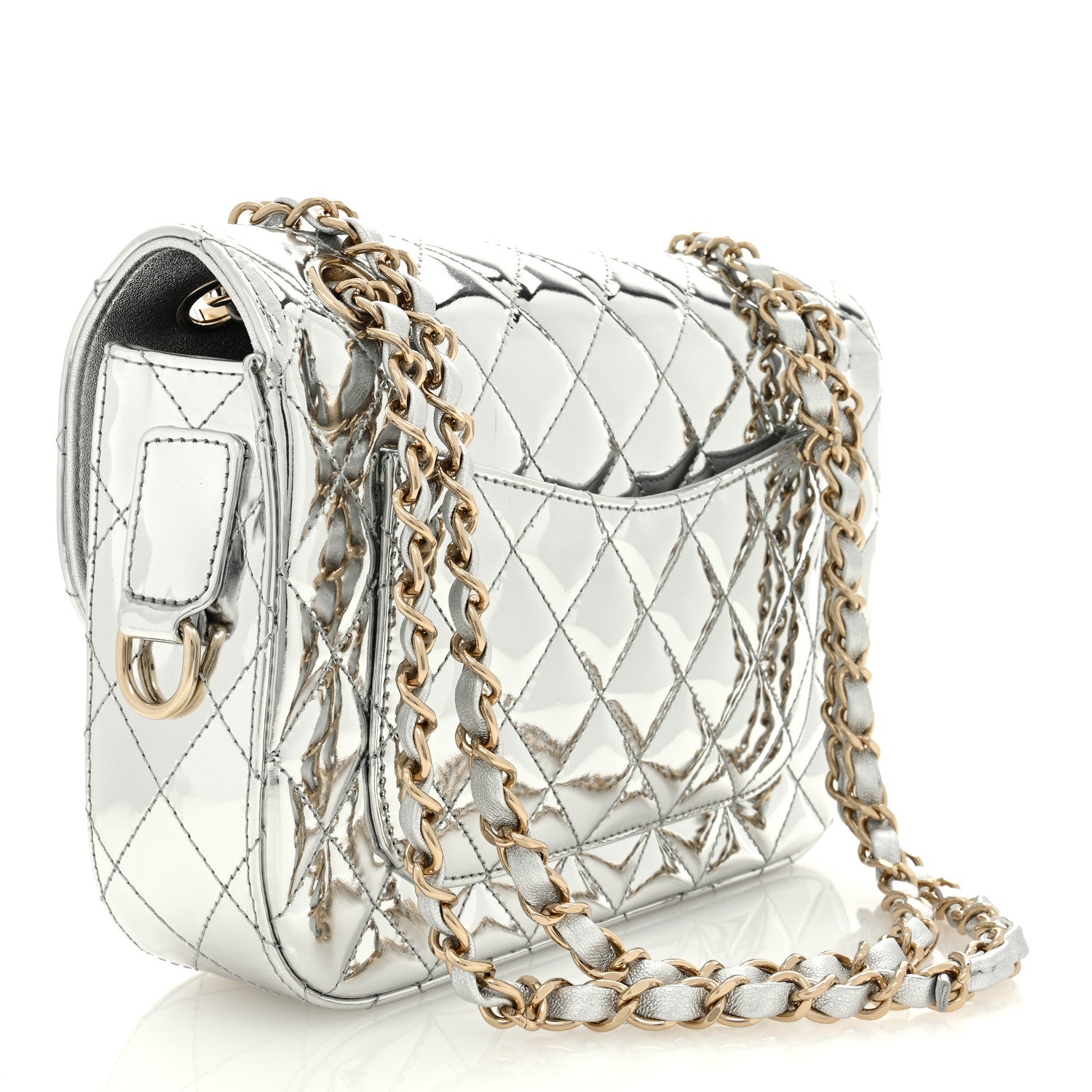 Chanel Mirror Calfskin Metallic Calfskin Medium Hollywood Boulevard Flap With Star Coin Purse Silvery 4 of 11