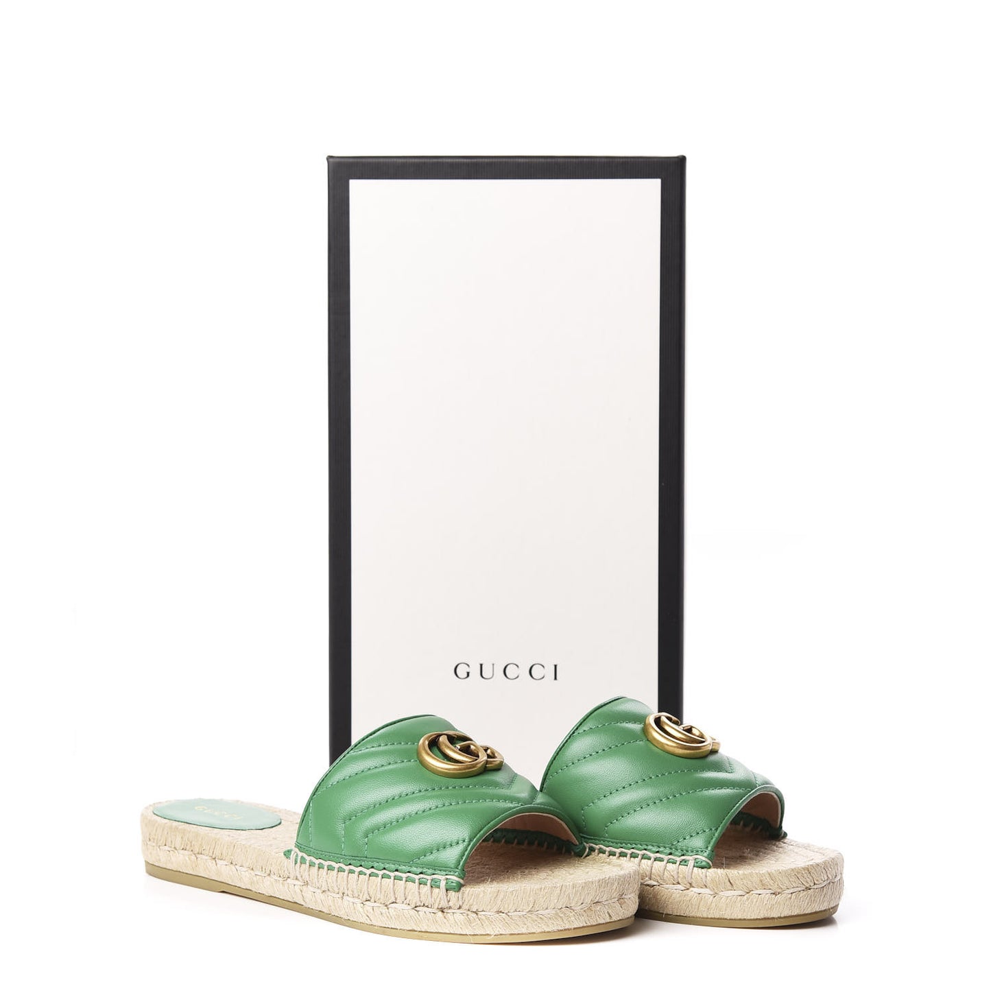 Nappa Matelasse GG Marmont Espadrille Slide Sandals 38 New Shamarock