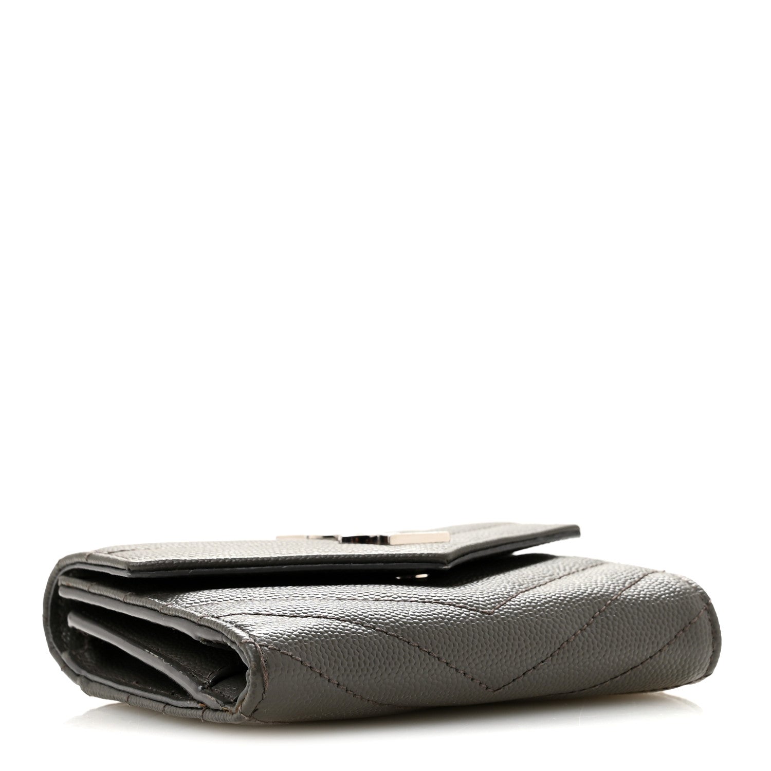 Saint Laurent Grain De Poudre Matelasse Chevron Monogram Compact Tri Fold Wallet Coffee 4 of 12
