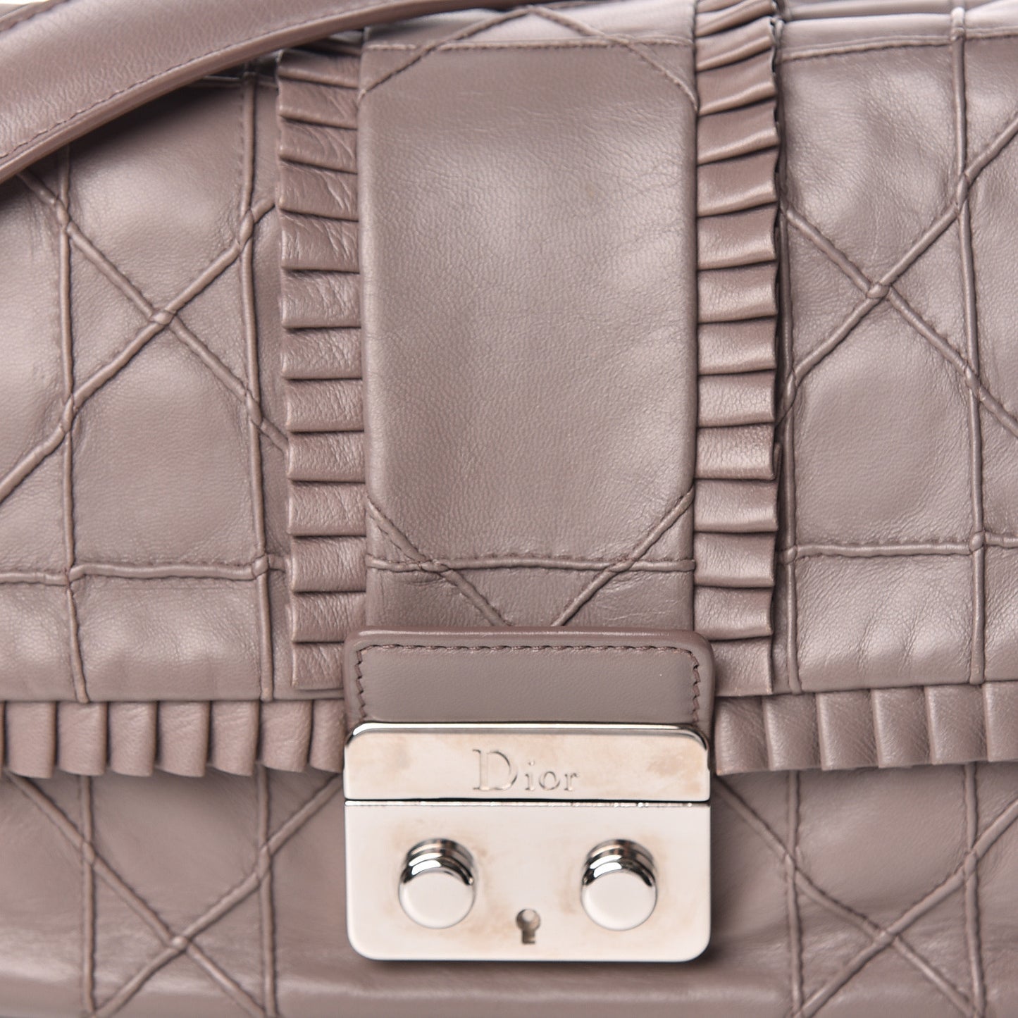 Lambskin Cannage Ruffle New Lock Flap Dark Taupe
