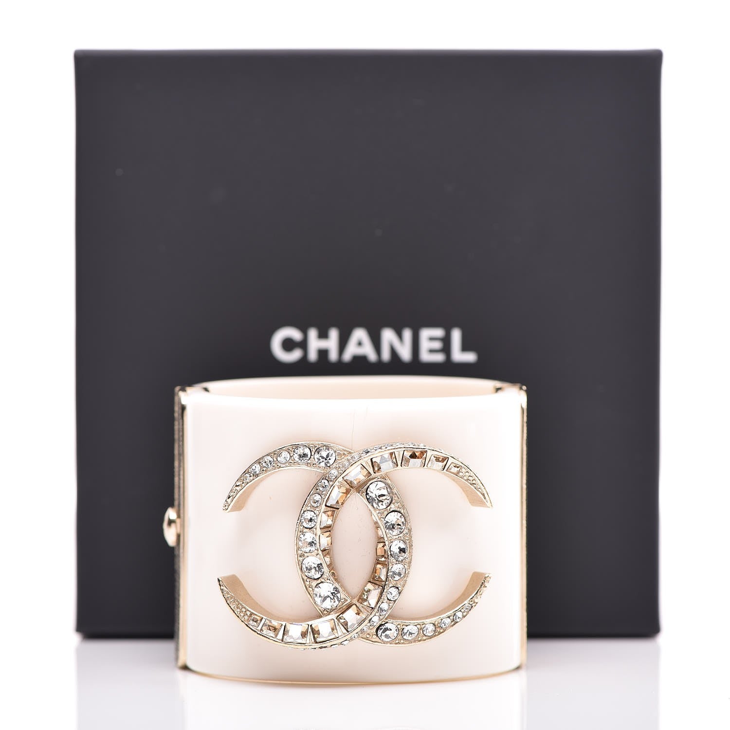 Chanel Resin Crystal Dubai Crescent Moon CC Cuff White Gold 6 of 6