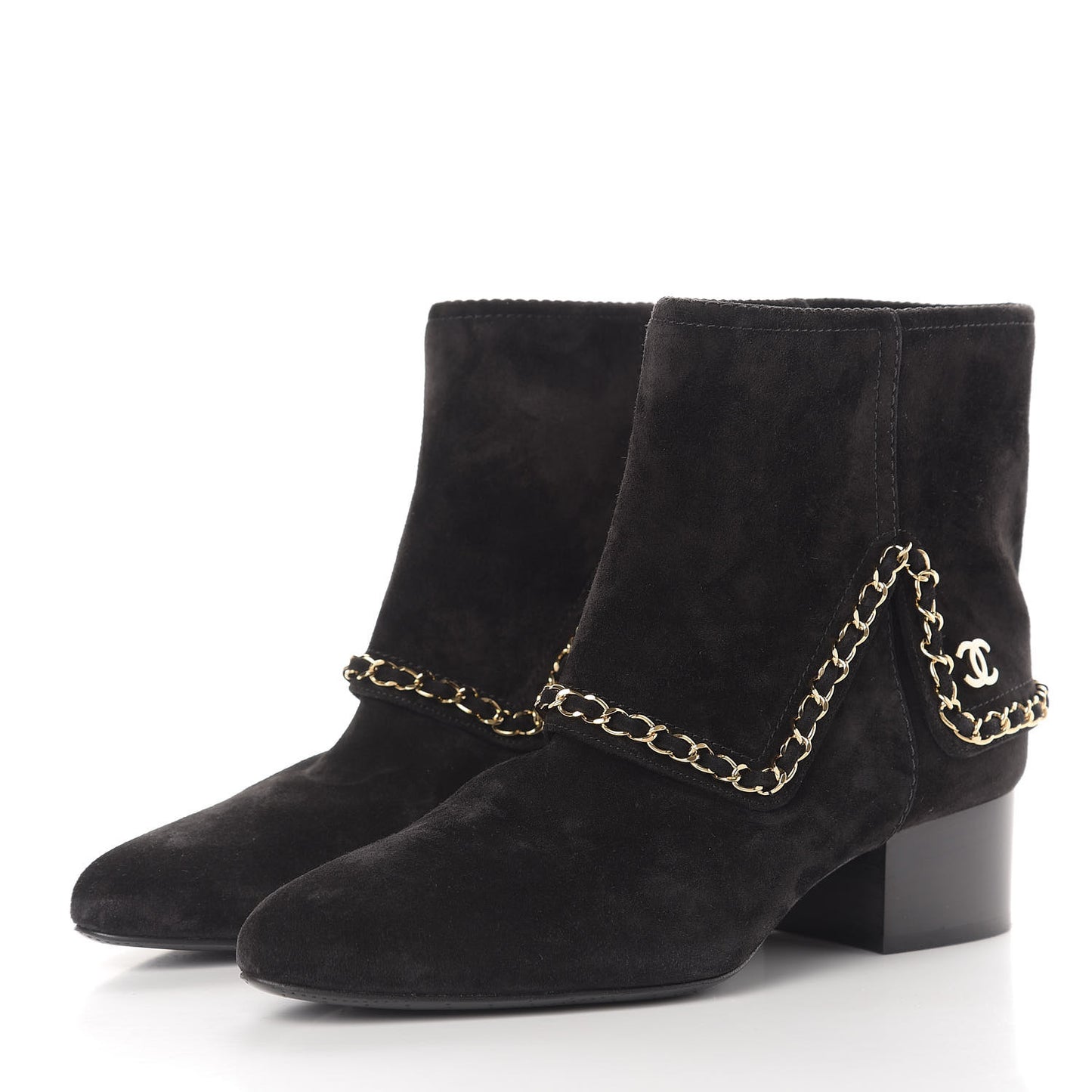 Suede Calfskin Chain CC Short Boots 38.5 Black
