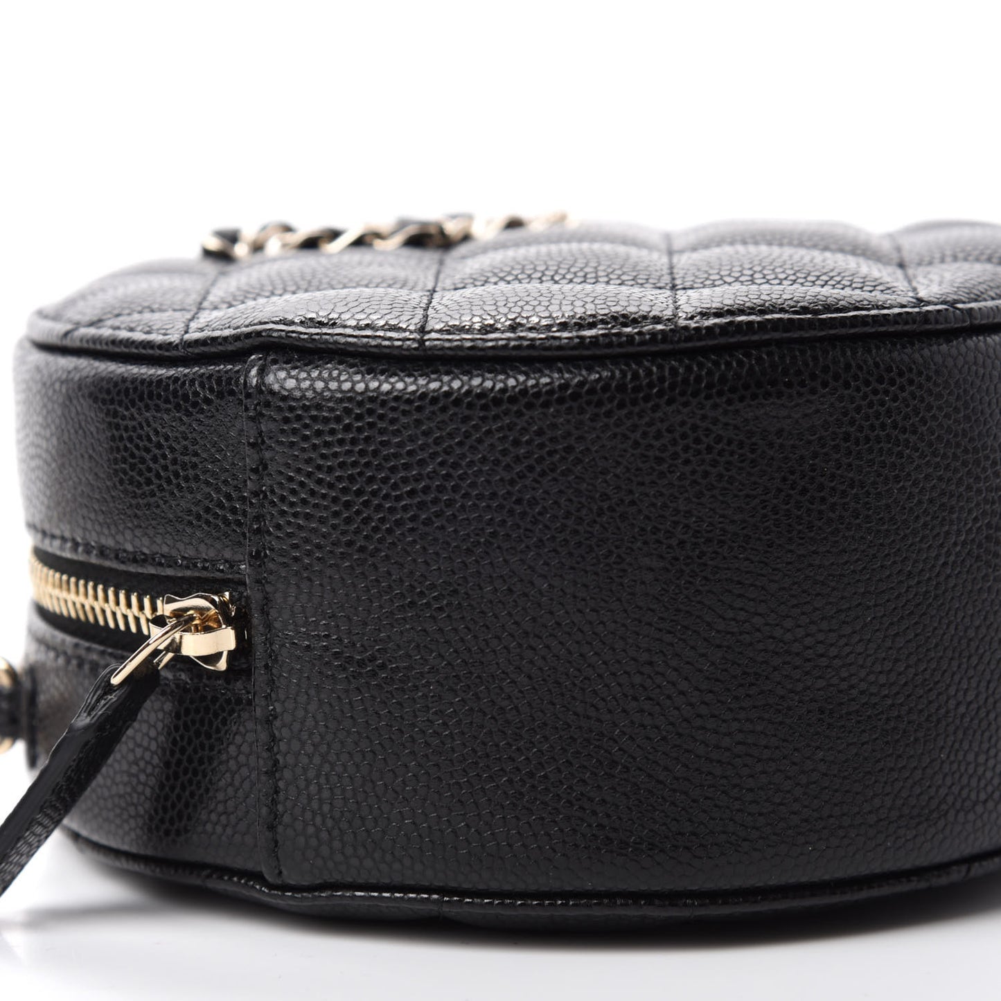 Caviar Quilted French New Wave Round Clutch With Chain Black