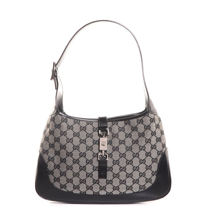 Gucci Denim Monogram Small Jackie O Hobo Black 1 of 7