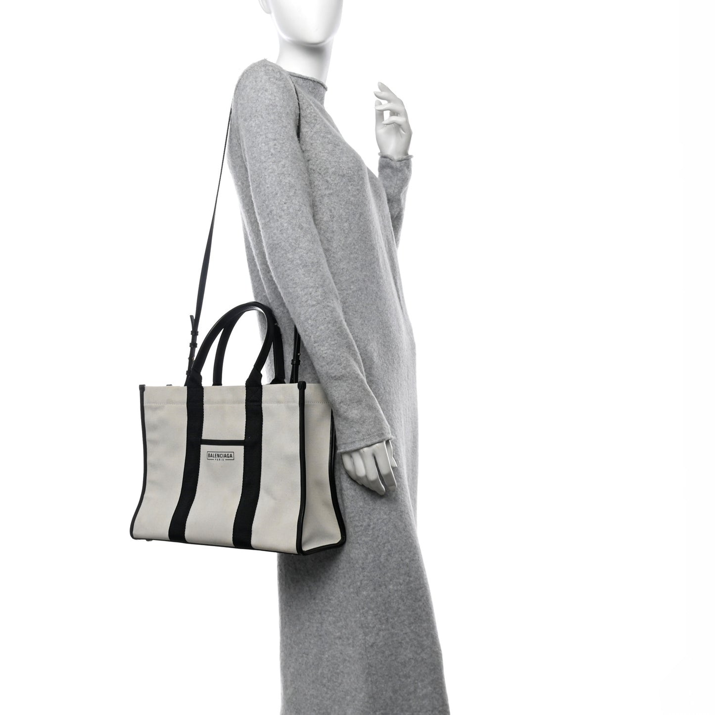 Canvas Calfskin Hardware Tote Natural Black