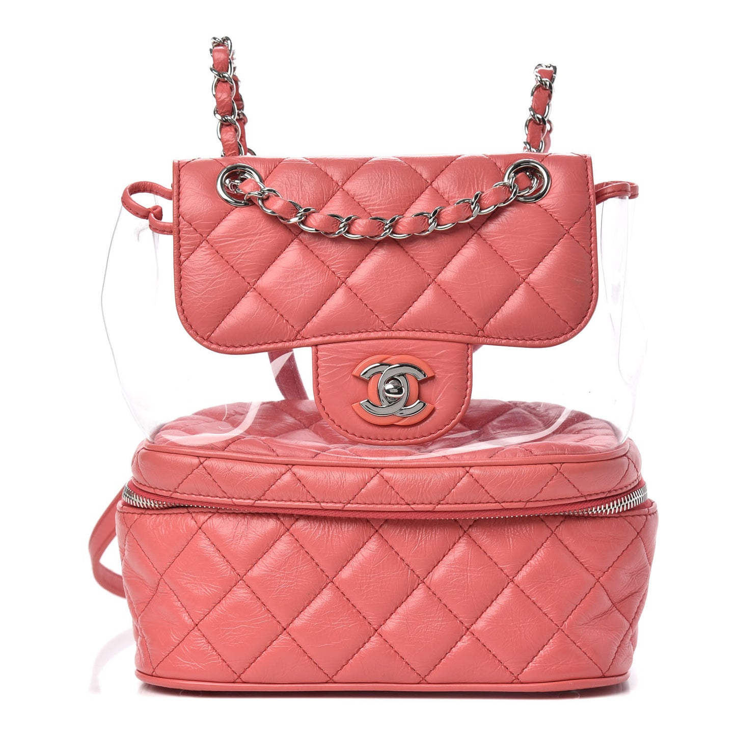 Crumpled Calfskin PVC Quilted Backpack Pink