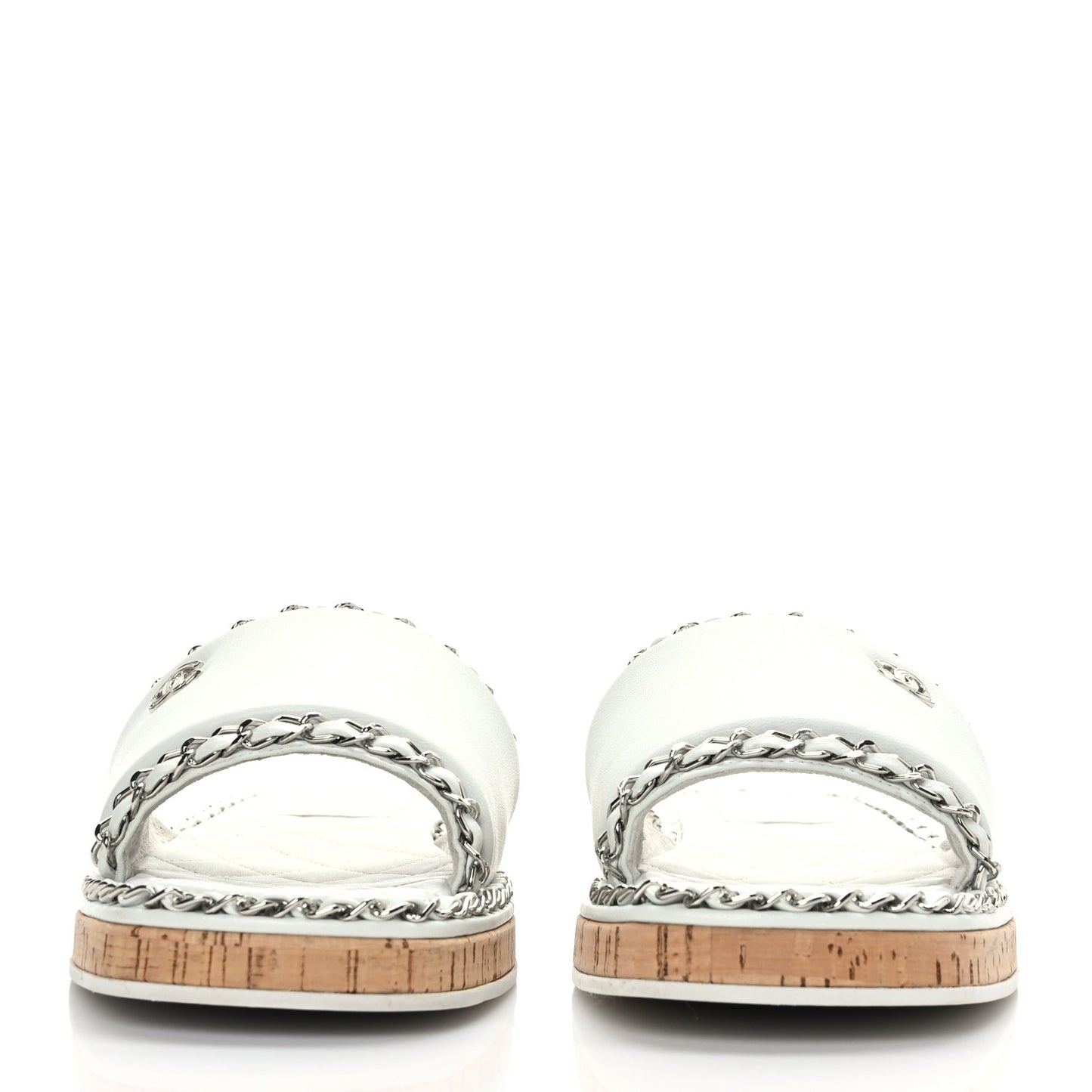 Lambskin Chain Cork Slide Sandals 41 White
