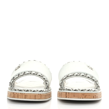 Chanel Lambskin Chain Cork Slide Sandals 41 White 2 of 8
