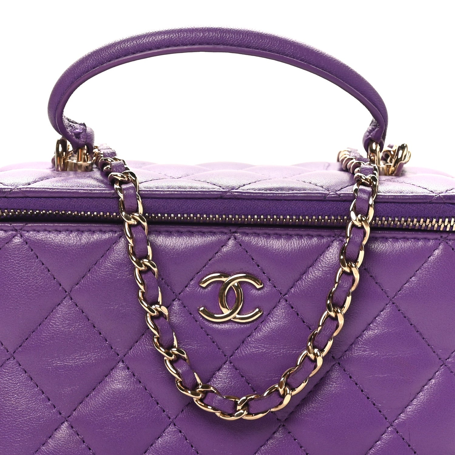 Chanel Lambskin Quilted Small Top Handle Vanity Case With Chain
