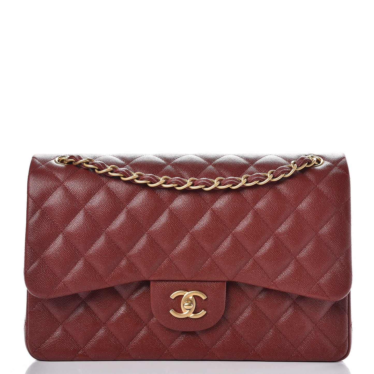 Iridescent Caviar Quilted Jumbo Double Flap Dark Red