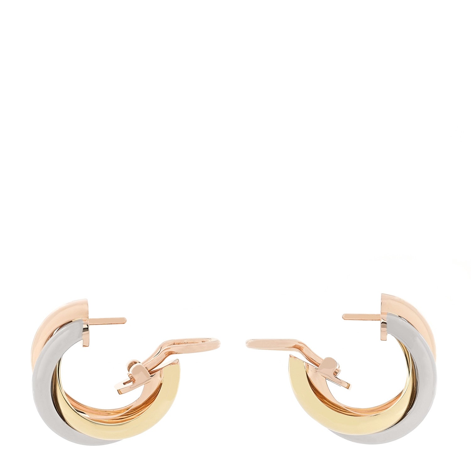 Cartier 18K Pink Yellow White Gold Classic Trinity Hoop Earrings 3 of 6