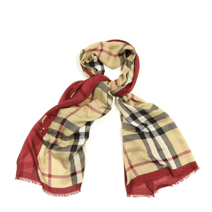 Burberry Modal Cashmere Haymarket Check Color Border Scarf Red 1 of 4