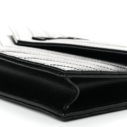 Saint Laurent Grain De Poudre Matelasse Chevron Monogram Monochrome Envelope Chain Wallet Black 10 of 11