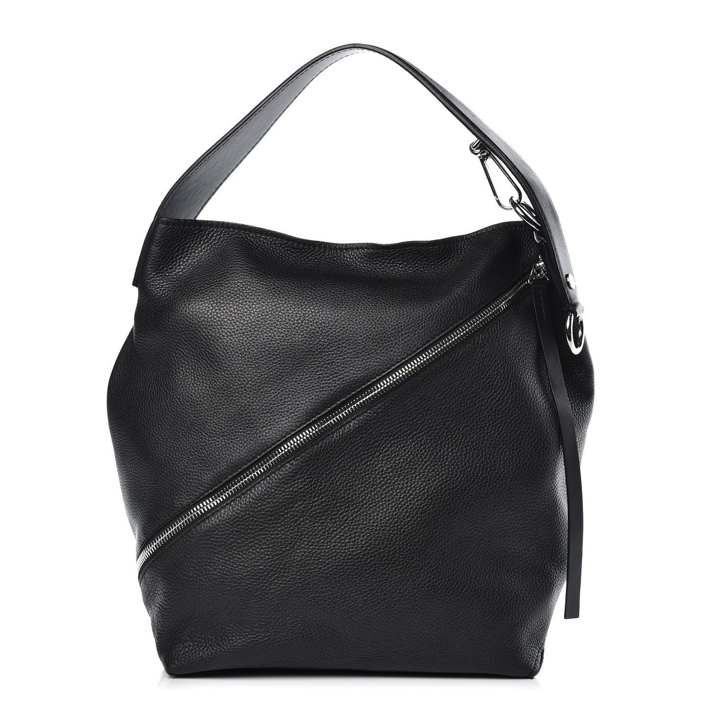 Pebbled Calfskin Medium Zip Hobo Black