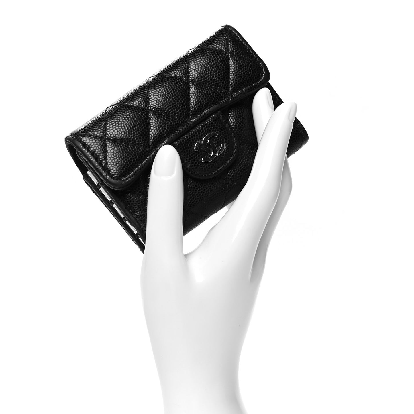 Caviar Quilted Classic 4 Key Holder Wallet Black