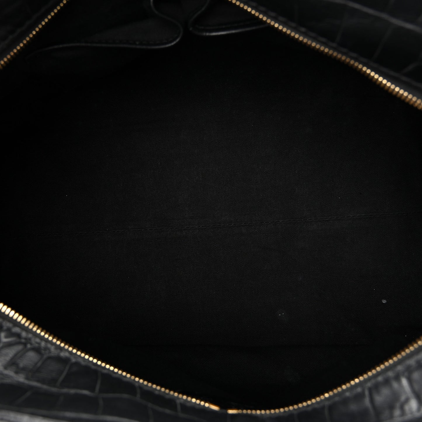 Calfskin Crocodile Embossed Large Skull Padlock Zip Around Tote Black