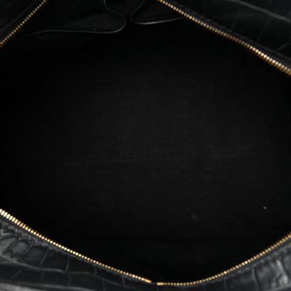 Alexander McQueen Calfskin Crocodile Embossed Large Skull Padlock Zip Around Tote Black 5 of 10