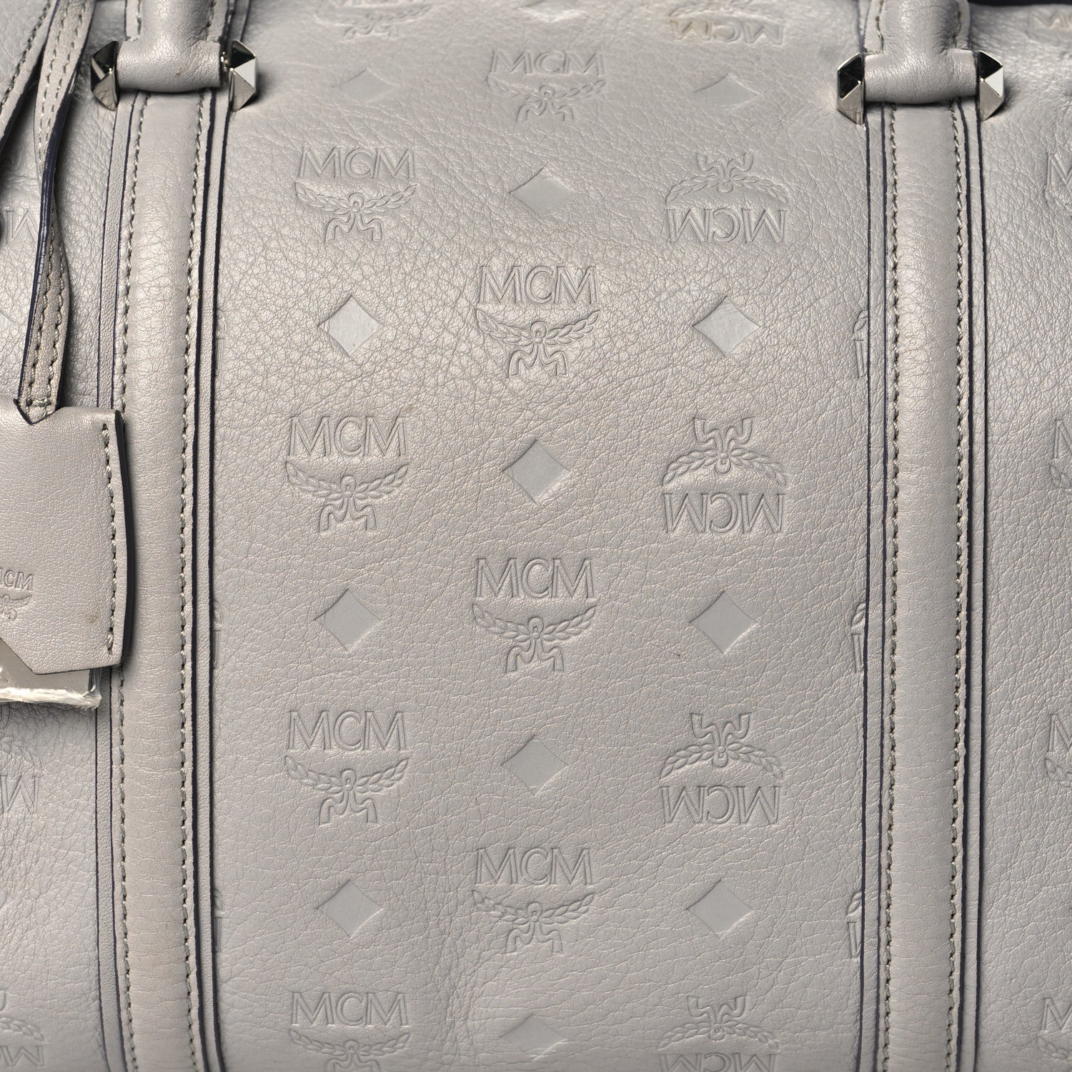 MCM Calfskin Ottomar Monogram Essential Boston Bag Grey 8 of 12