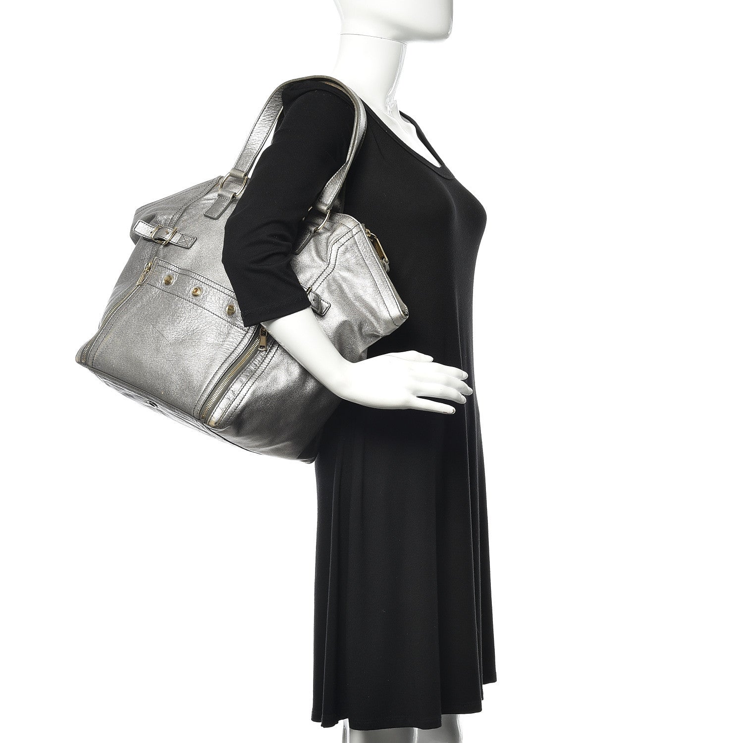 Saint Laurent Calfskin Small Downtown Silver 2 of 16